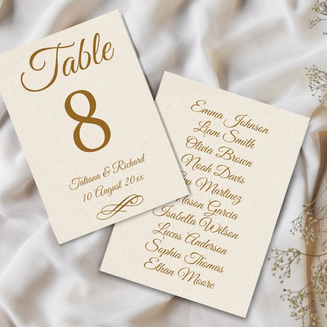 Tarjeta de número de mesa con letra dorada elegant (elegant gold script wedding table number card)