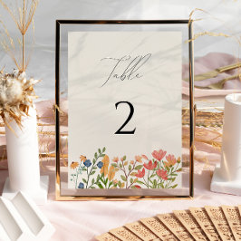 Tarjeta de número de mesa con letra Wildflower