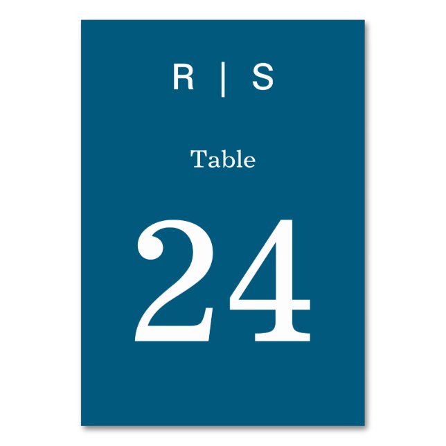 Tarjeta de número de mesa con monograma azul clási (Anverso)