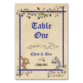 tarjeta de número de mesa con nombre de la pareja 
