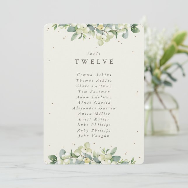 Tarjeta de número de mesa con nombre de Snowberry+ (Anverso de pie)