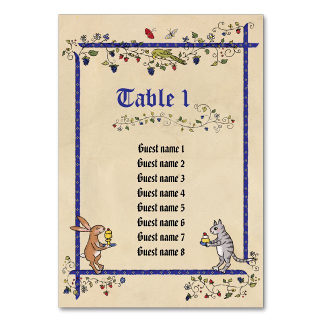 tarjeta de número de mesa con nombres de invitados (Anverso)