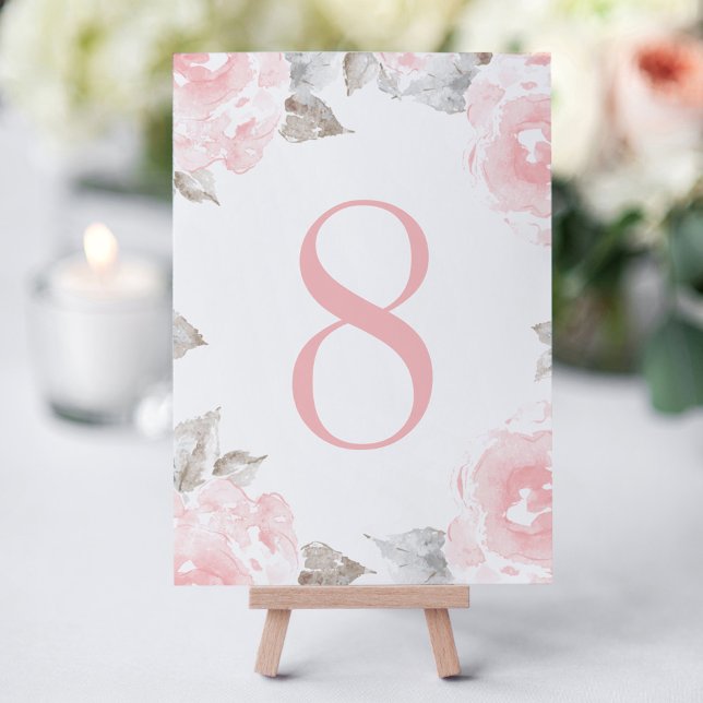 Tarjeta de número de mesa con rosa de acuarela ros (Subido por el creador)