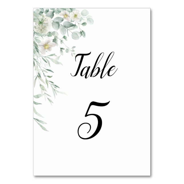 Tarjeta de número de mesa con vegetación de eucali (Anverso)
