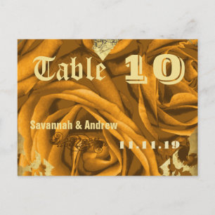 Tarjeta de número de mesa Corazones de oro, rosas 