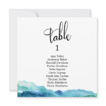 Tarjeta de número de mesa de acuarela azul verde a