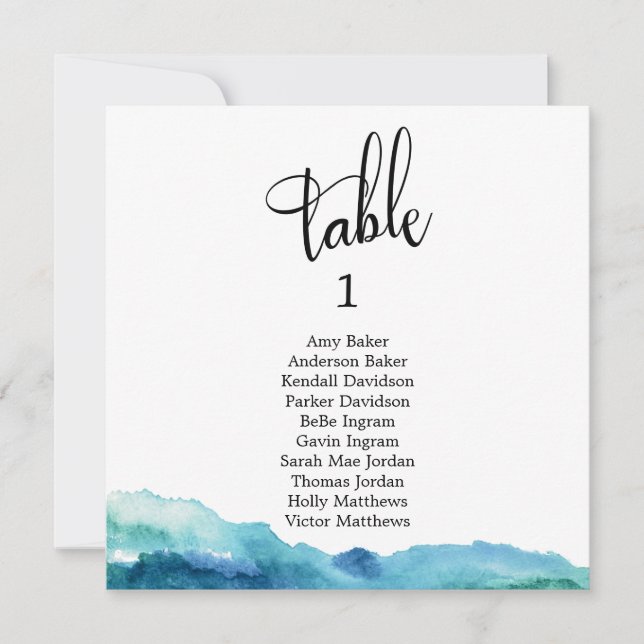 Tarjeta de número de mesa de acuarela azul verde a (Anverso)