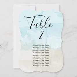 Tarjeta de número de mesa de acuarela de playa + n