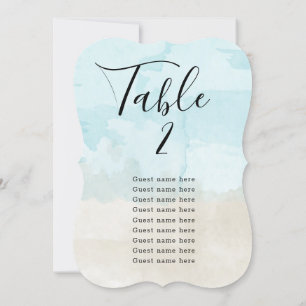 Tarjeta de número de mesa de acuarela de playa + n