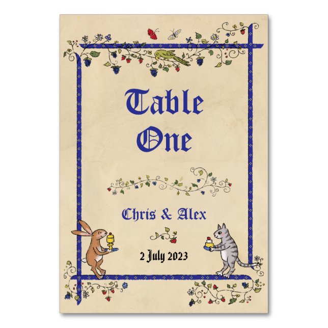 Tarjeta de número de mesa de animales medievales c (Anverso)