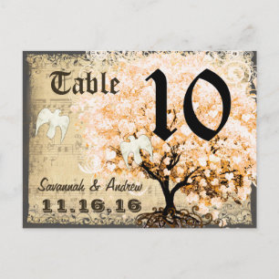 Tarjeta de número de mesa de árbol de hoja de cora