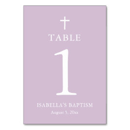 Tarjeta de número de mesa de bautizo de niña con c