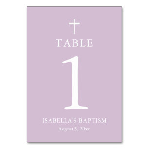 Tarjeta de número de mesa de bautizo de niña con c