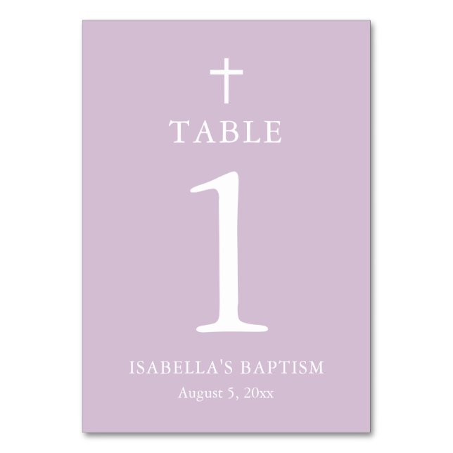 Tarjeta de número de mesa de bautizo de niña con c (Anverso)