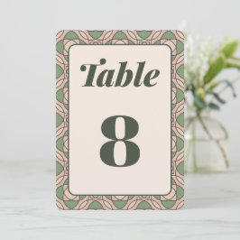 Tarjeta de número de mesa de boda Art Déco en verd