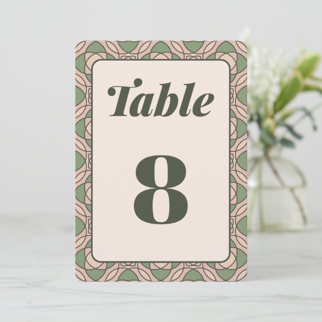 Tarjeta de número de mesa de boda Art Déco en verd (Anverso de pie)