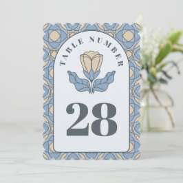 Tarjeta de número de mesa de boda Art Nouveau azul