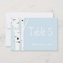 Tarjeta de número de mesa de boda azul de abedul r