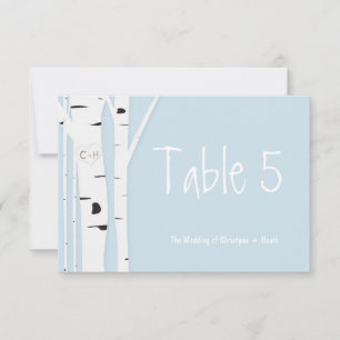 Tarjeta de número de mesa de boda azul de abedul r
