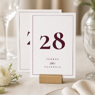 Tarjeta de Número de Mesa de Boda Borgoña 5 x 7