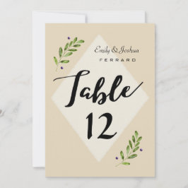 Tarjeta de número de mesa de boda botánica moderna