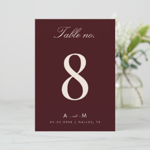 Tarjeta de número de mesa de boda Burgundy & Ivory