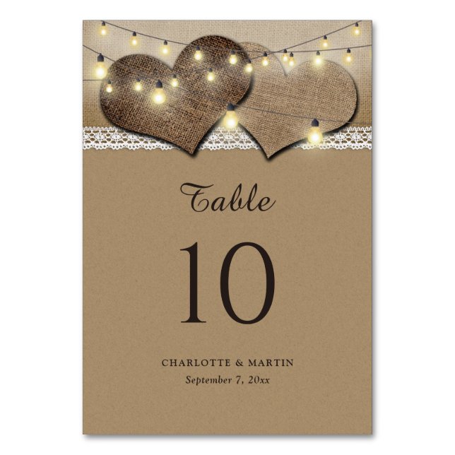 Tarjeta de número de mesa de boda campestre rústic (Anverso)