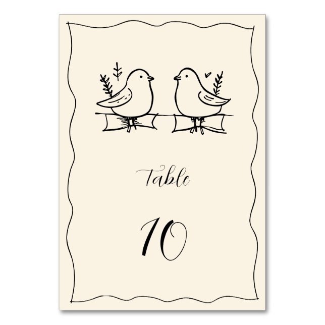 Tarjeta de número de mesa de boda caprichosa dibuj (Anverso)