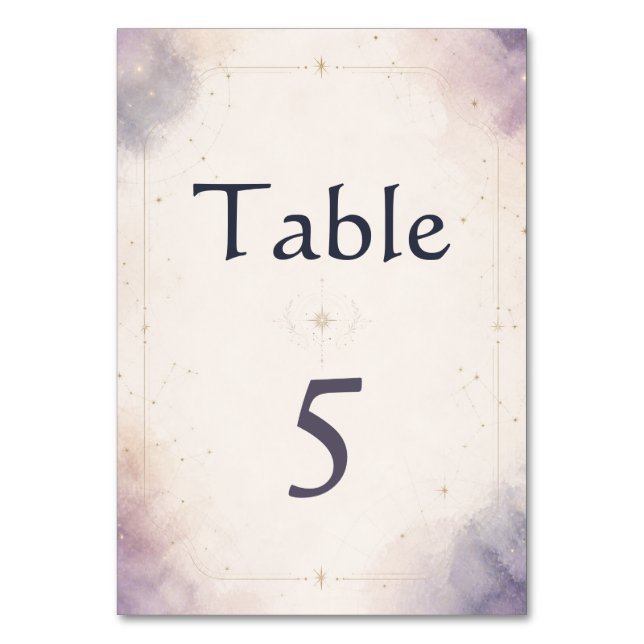 Tarjeta de Número de Mesa de Boda Celestial (Anverso)