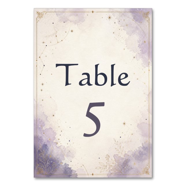 Tarjeta de Número de Mesa de Boda Celestial (Anverso)