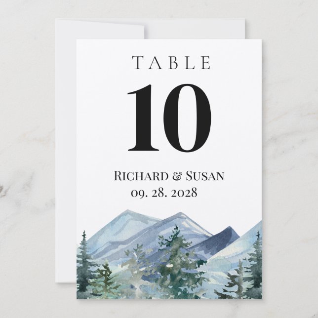 Tarjeta de número de mesa de boda con acuarela sal (Anverso)