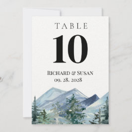 Tarjeta de número de mesa de boda con acuarela sal