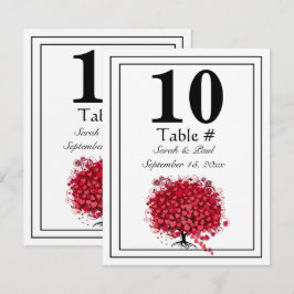 Tarjeta de número de mesa de boda con árbol de hoj