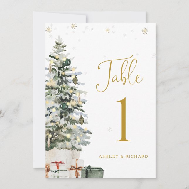 Tarjeta de número de mesa de boda con árbol de Nav (Anverso)