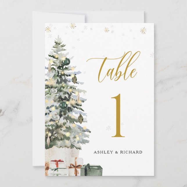 Tarjeta de número de mesa de boda con árbol de Nav (Anverso)
