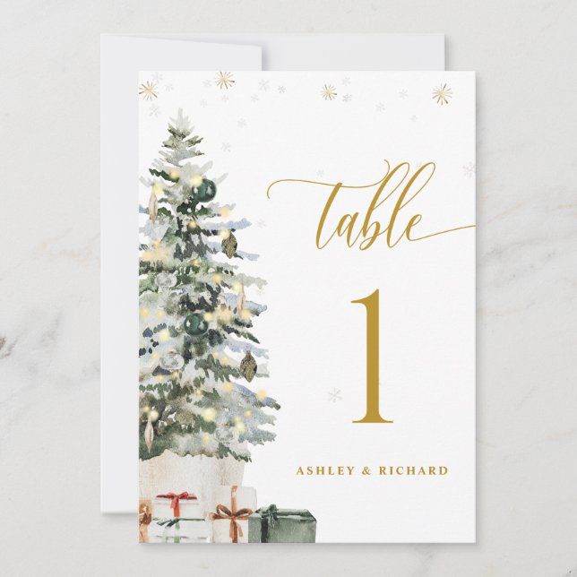 Tarjeta de número de mesa de boda con árbol de Nav (Anverso)