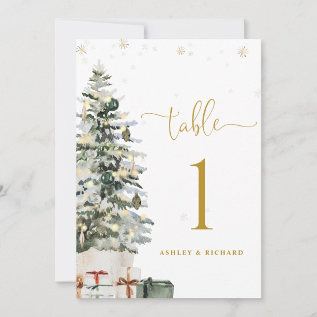 Tarjeta de número de mesa de boda con árbol de Nav (Anverso)