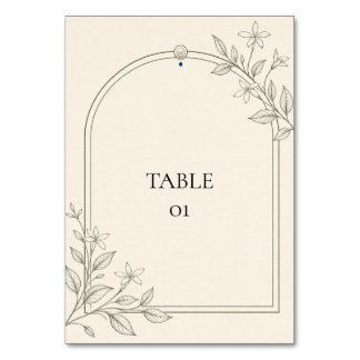 Tarjeta de número de mesa de boda con arco botánic