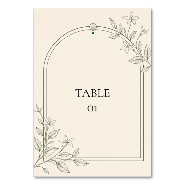 Tarjeta de número de mesa de boda con arco botánic (Anverso)