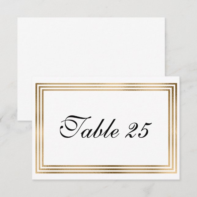 Tarjeta de número de mesa de boda con borde de lám (Anverso / Reverso)