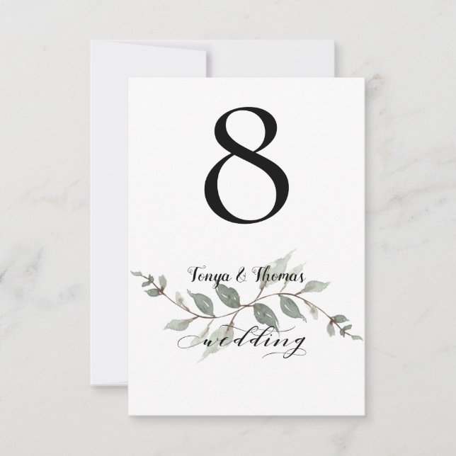 Tarjeta de número de mesa de boda con caligrafía d (Anverso)