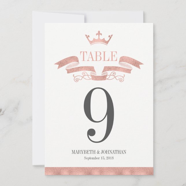 Tarjeta de número de mesa de boda con cresta de or (Anverso)