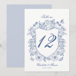 Tarjeta de número de mesa de boda con cresta vinta