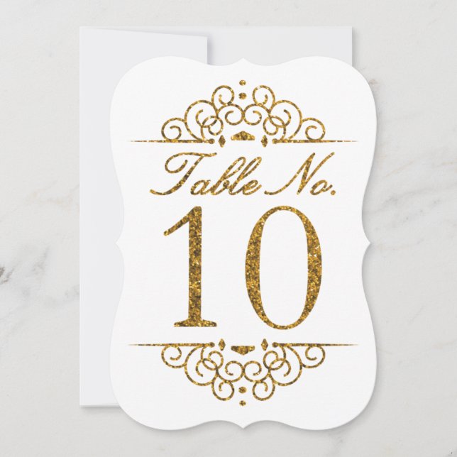 Tarjeta de número de mesa de boda con efecto brill (Anverso)