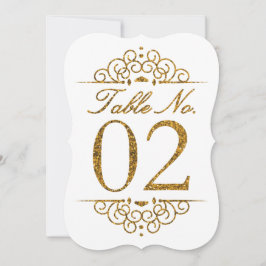 Tarjeta de número de mesa de boda con efecto brill