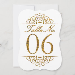 Tarjeta de número de mesa de boda con efecto brill