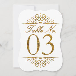 Tarjeta de número de mesa de boda con efecto brill