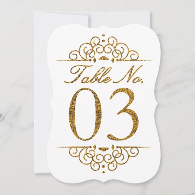 Tarjeta de número de mesa de boda con efecto brill (Anverso)