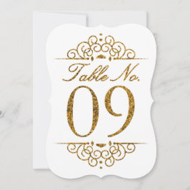 Tarjeta de número de mesa de boda con efecto brill