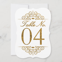 Tarjeta de número de mesa de boda con efecto brill